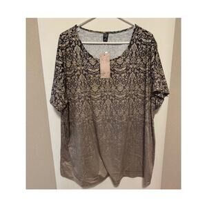 Emery Rose Ombre Floral Multicolor Plus Size‎ Womans Short Sleeve Top NWT